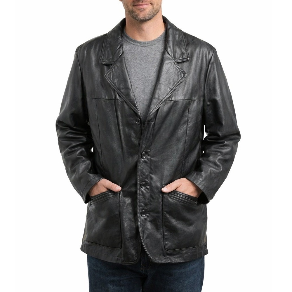 Vintage Anderson-Little‎ Leather Blazer Jacket Black Mens 42 Classic Button Coat
